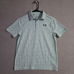 Under Armour AOP Heat Gear Playoff Polo Golf Aqua Size Youth Medium